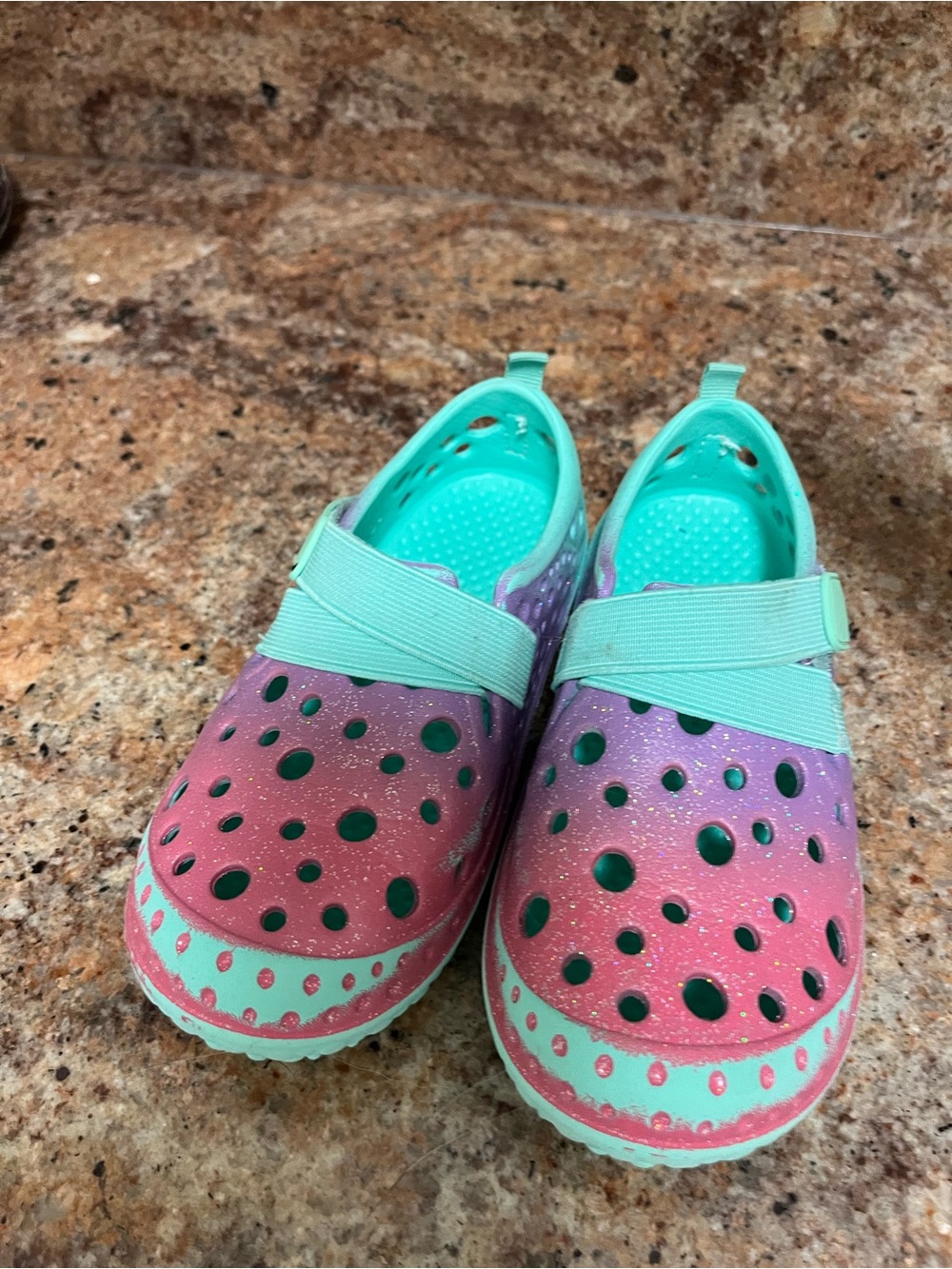 Kids Glitter Slip-On Clog Shoes in Pink and Teal
